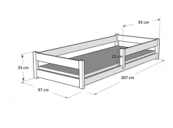 Kobi Lit bas Nordi 200x90 - Montessori bois naturel, lit enfant avec barreaux Clearance