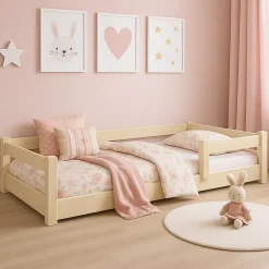 Kobi Lit bas Nordi 200x90 - Montessori bois naturel, lit enfant avec barreaux Clearance