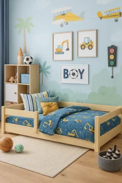 Kobi Lit bas Nordi 200x90 - Montessori bois naturel, lit enfant avec barreaux Clearance
