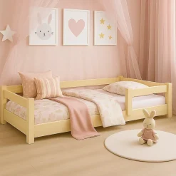 Kobi Lit bas Nordi 200x90 - Montessori bois naturel, lit enfant avec barreaux Clearance