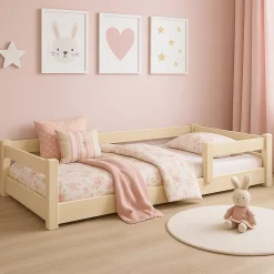 Enfant Kobi Lit bas Nordi 140x70 - Montessori bois naturel, lit enfant avec barreaux