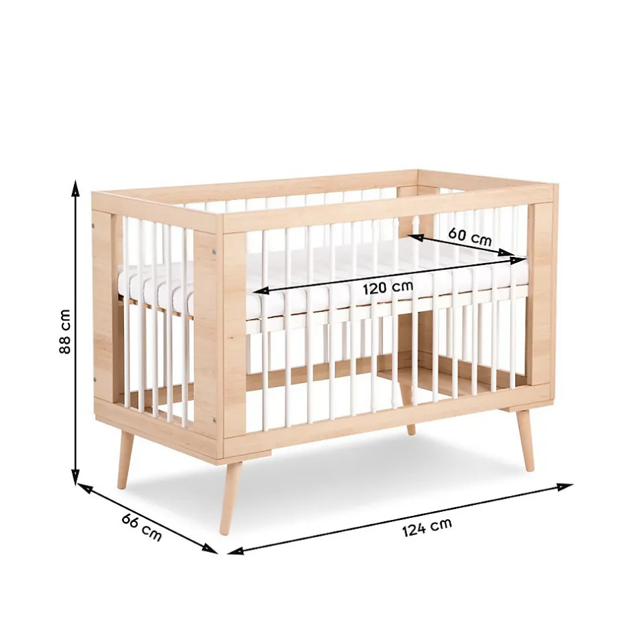 Little Sky Lit Bébé à Barreaux Avec Sommier Réglable Style Scandinave 120x60 Hêtre