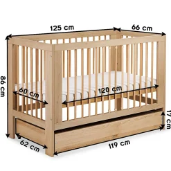 Monmobilierdesign Lit Bébé à Barreaux 120x60 Bois Avec Tiroir Sale