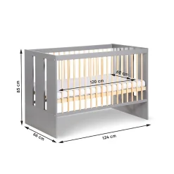 Little Sky Lit Bébé Enfant évolutif à Barreaux Avec Sommier Réglable Gris / Bois 120x60 Cm