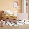 Redom Lit bois 90 par 190 cm lit simple avec 2 tiroirs cadre en bois massif sommier rose