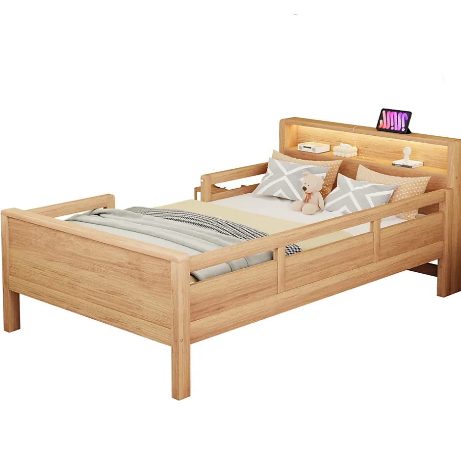 Redom Lit bois massif quatre vingt dix par deux cents avec USB Type C lampe LED tete rangement lit simple fonctionnelle bois Sale