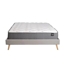 Weber Industries Lit BOREA 160x200 tissu + 1 sommier + 1 matelas CARLTON / Gris Clair Discount