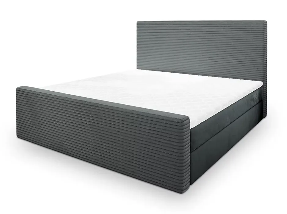 Masseno Lit Boxspring ALORIA 160X200 CM POSO 60 + PAROS 06, Gris, Lit avec matelas et rangement Discount