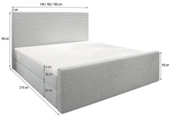Masseno Lit Boxspring ALORIA 160X200 CM POSO 02 + PAROS 02, Beige, Lit avec matelas et rangement