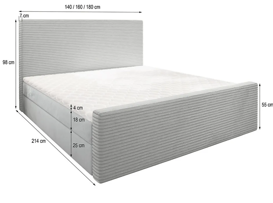 Masseno Lit Boxspring ALORIA 160X200 CM POSO 02 + PAROS 02, Beige, Lit avec matelas et rangement