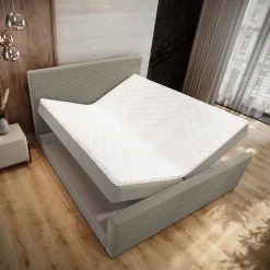 Masseno Lit Boxspring ALORIA 160X200 CM POSO 02 + PAROS 02, Beige, Lit avec matelas et rangement