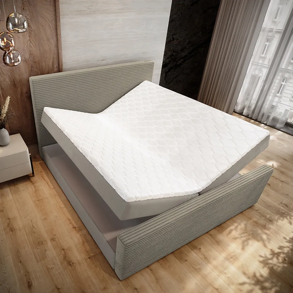 Masseno Lit Boxspring ALORIA 160X200 CM POSO 02 + PAROS 02, Beige, Lit avec matelas et rangement