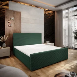 Masseno Lit Boxspring ALORIA 160X200 CM POSO 14 + KRONOS 14, Vert foncé, Lit avec matelas et rangement
