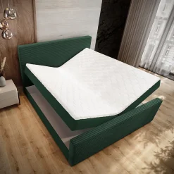 Masseno Lit Boxspring ALORIA 160X200 CM POSO 14 + KRONOS 14, Vert foncé, Lit avec matelas et rangement
