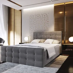 Masseno Lit Boxspring AMON 140X200 CM COSMIC 160, Gris, Lit avec matelas et rangement
