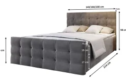 Masseno Lit Boxspring AMON 140X200 CM COSMIC 160, Gris, Lit avec matelas et rangement