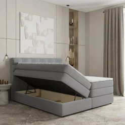 Masseno Lit Boxspring AREZI 140X200 CM SORO 90, Gris, Lit avec matelas et rangement