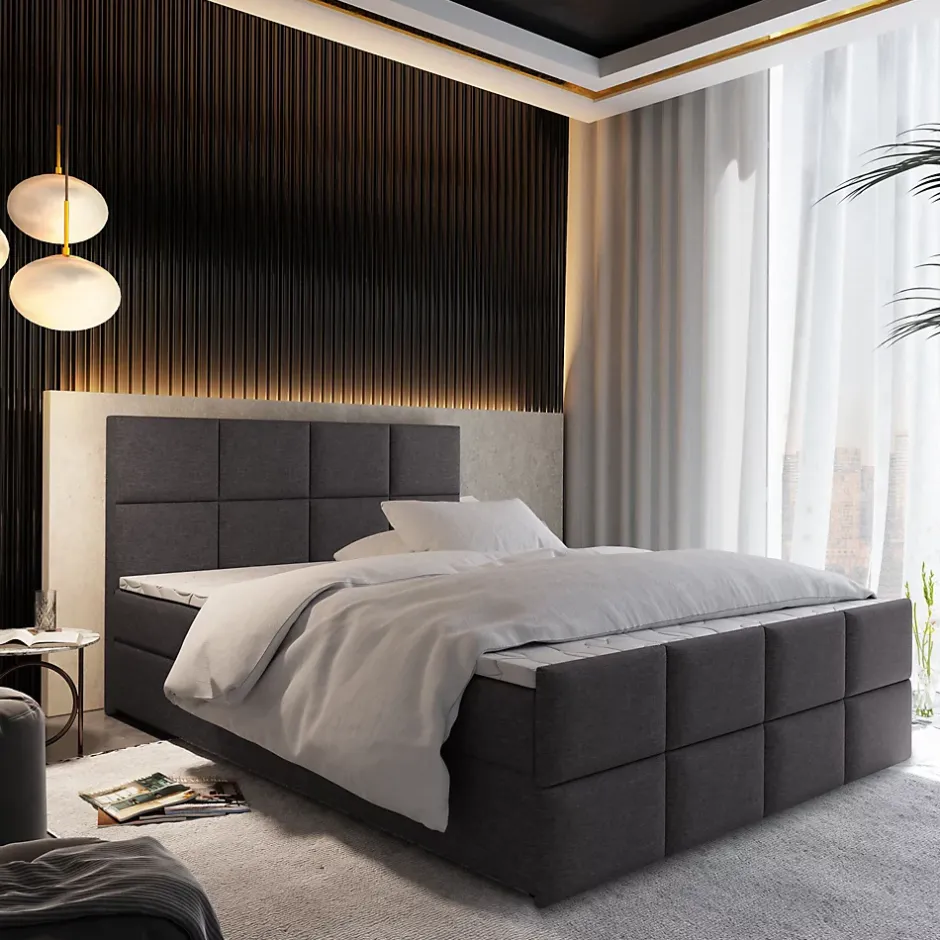 Masseno Lit Boxspring ARIEL 160X200 CM SAWANA 05, Gris, Lit avec matelas et rangement Hot