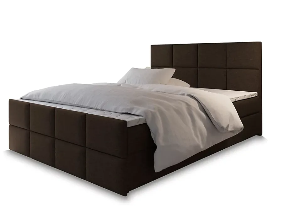 Masseno Lit Boxspring ARIEL 160X200 CM SAWANA 16, Marron, Lit avec matelas et rangement Outlet