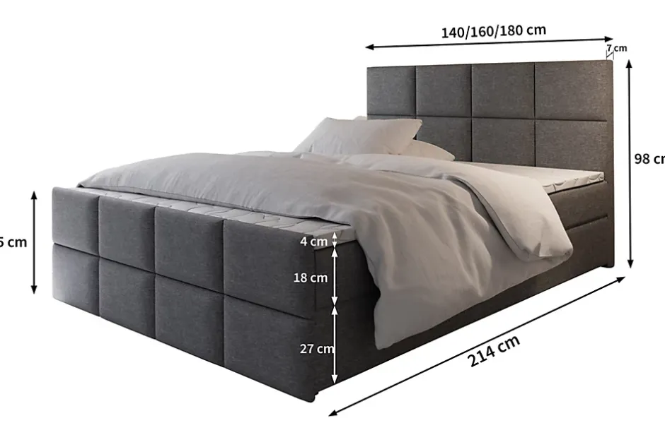 Masseno Lit Boxspring ARIEL 160X200 CM SAWANA 16, Marron, Lit avec matelas et rangement Outlet