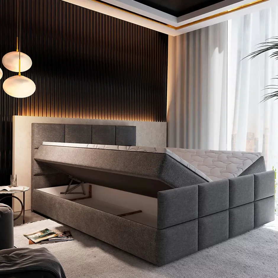 Masseno Lit Boxspring ARIEL 160X200 CM SAWANA 16, Marron, Lit avec matelas et rangement Outlet