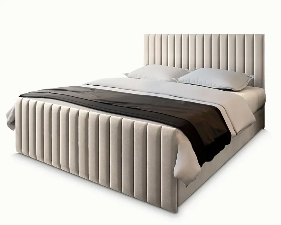 Masseno Lit Boxspring ARION 140X200 CM PAROS 02, Beige, Lit avec matelas et rangement