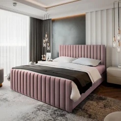 Masseno Lit Boxspring ARION 140X200 CM KRONOS 27, Rose, Lit avec matelas et rangement Discount