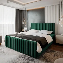 Masseno Lit Boxspring ARION 160X200 CM KRONOS 19, Vert foncé, Lit avec matelas et rangement New