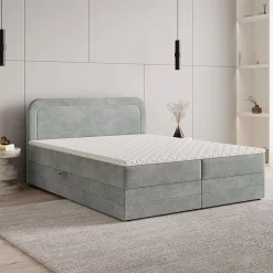 Masseno Lit Boxspring ARMEL 140X200 CM MONOLITH 84, Gris clair, Lit avec matelas et rangement Discount