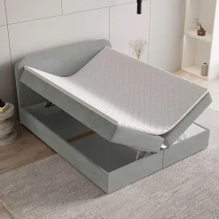 Masseno Lit Boxspring ARMEL 140X200 CM MONOLITH 84, Gris clair, Lit avec matelas et rangement Discount