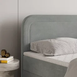 Masseno Lit Boxspring ARMEL 140X200 CM MONOLITH 84, Gris clair, Lit avec matelas et rangement Discount