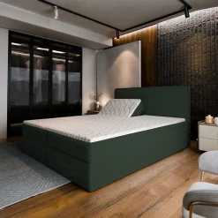 Masseno Lit Boxspring ASTOR 180X200 CM LINCOLN 39, Vert foncé, Lit avec matelas et rangement