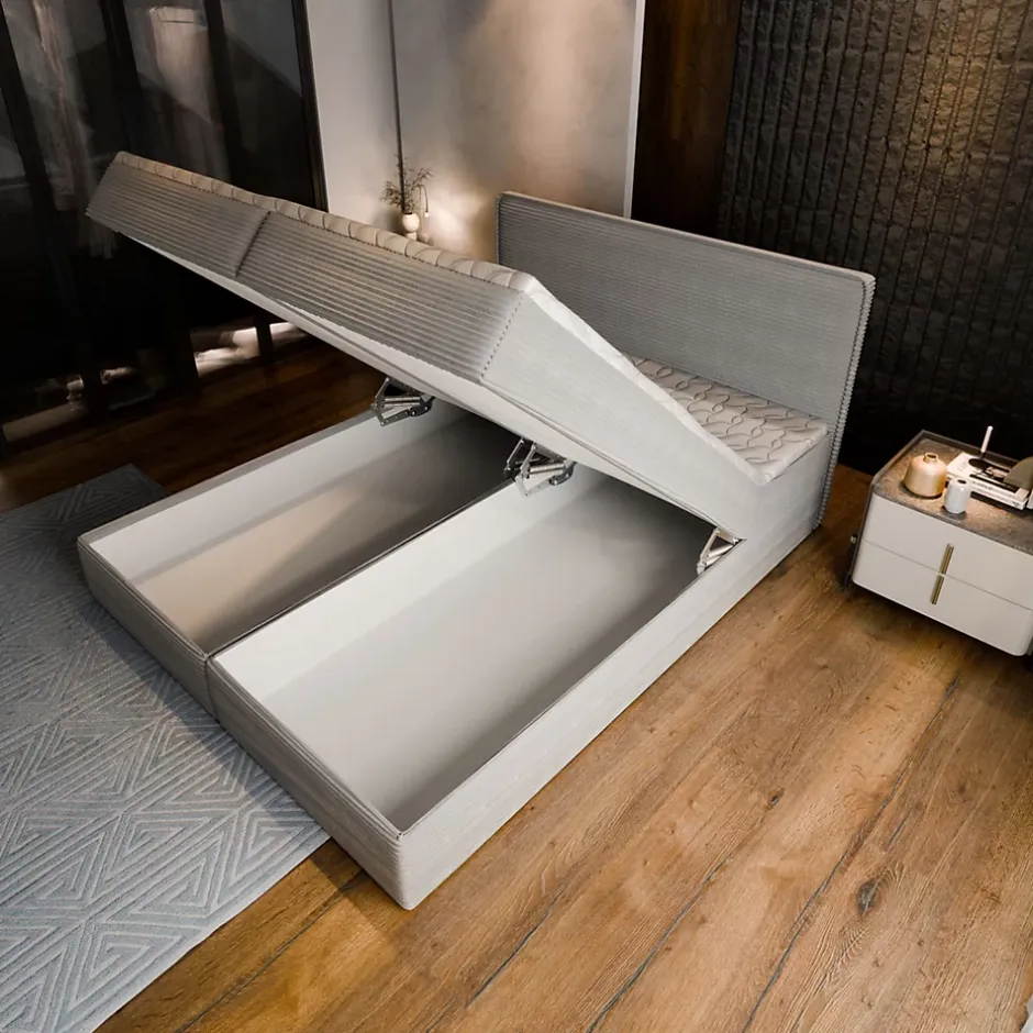 Masseno Lit Boxspring ASTOR 160X200 CM LINCOLN 77, Bleu, Lit avec matelas et rangement New