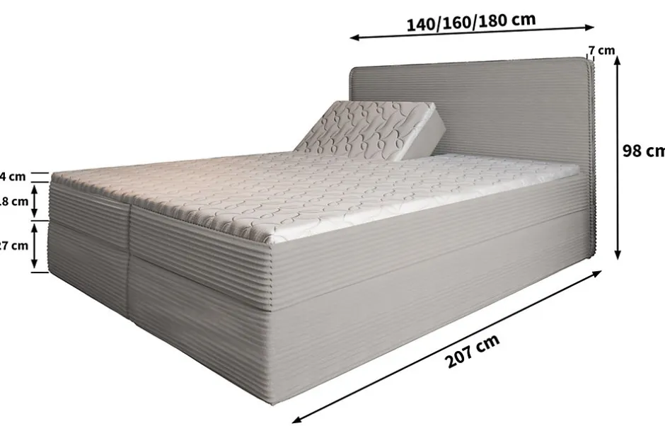 Masseno Lit Boxspring ASTOR 160X200 CM LINCOLN 83, Beige, Lit avec matelas et rangement