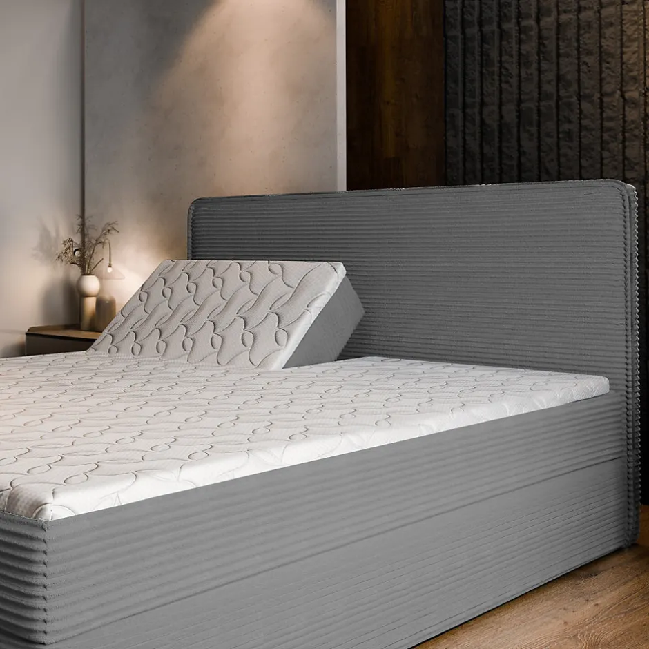 Masseno Lit Boxspring ASTOR 160X200 CM LINCOLN 83, Beige, Lit avec matelas et rangement