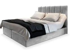 Masseno Lit Boxspring BARINO 140X200 CM PAROS 05, Gris clair, Lit avec matelas et rangement