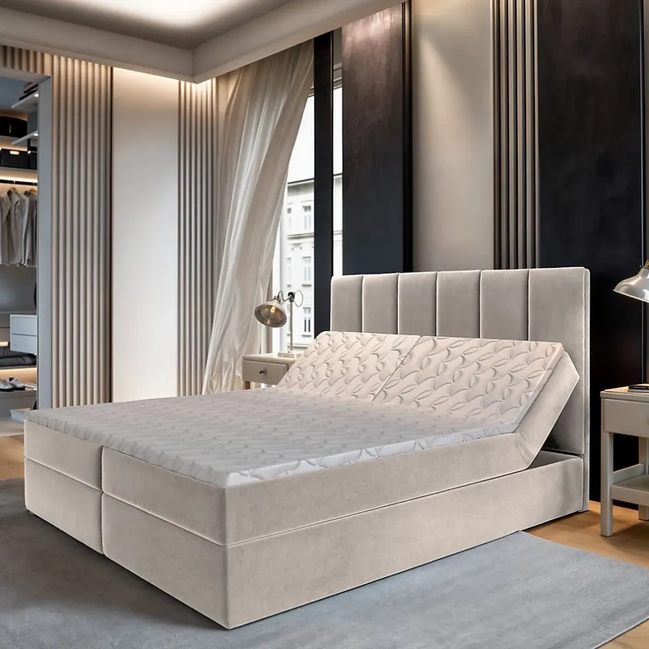 Masseno Lit Boxspring BARINO 160X200 CM PAROS 02, Beige, Lit avec matelas et rangement New