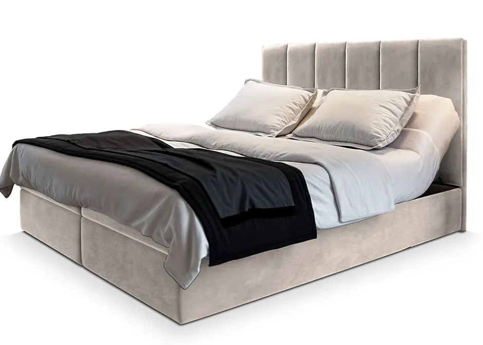 Masseno Lit Boxspring BARINO 160X200 CM PAROS 02, Beige, Lit avec matelas et rangement New