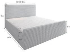 Masseno Lit Boxspring BRENTO 180X200 CM TILIA 86, Gris clair, Lit avec matelas et rangement New