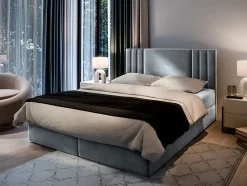Masseno Lit Boxspring BRES 160X200 CM CASABLANCA 14, Gris clair, Lit avec matelas et rangement
