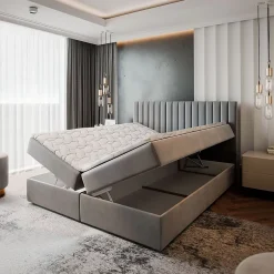 Masseno Lit Boxspring BRESEL 180X200 CM KRONOS 09, Bleu, Lit avec matelas et rangement Discount
