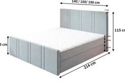 Masseno Lit Boxspring COMOZA 160X200 CM KRONOS 27, Rose, Lit avec matelas et rangement Hot