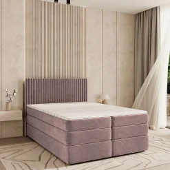 Masseno Lit Boxspring FELBIO 140X200 CM KRONOS 27, Rose, Lit avec matelas et rangement