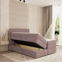Masseno Lit Boxspring FELBIO 140X200 CM KRONOS 27, Rose, Lit avec matelas et rangement