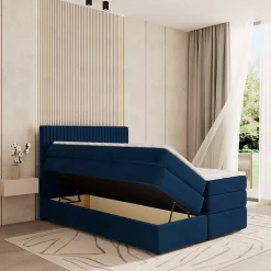 Masseno Lit Boxspring FELBIO 180X200 CM KRONOS 09, Bleu, Lit avec matelas et rangement