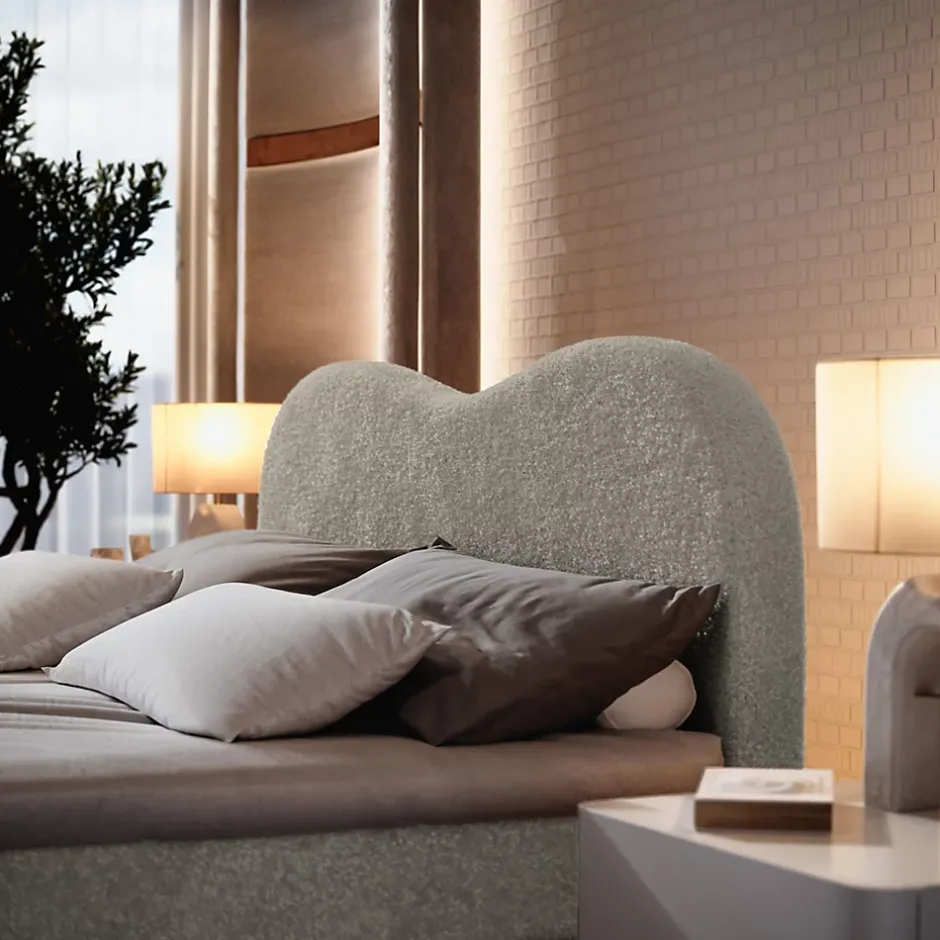 Masseno Lit Boxspring FLUVIA 180X200 CM NOW OR NEVER 83, Gris clair, Lit avec matelas et rangement Clearance