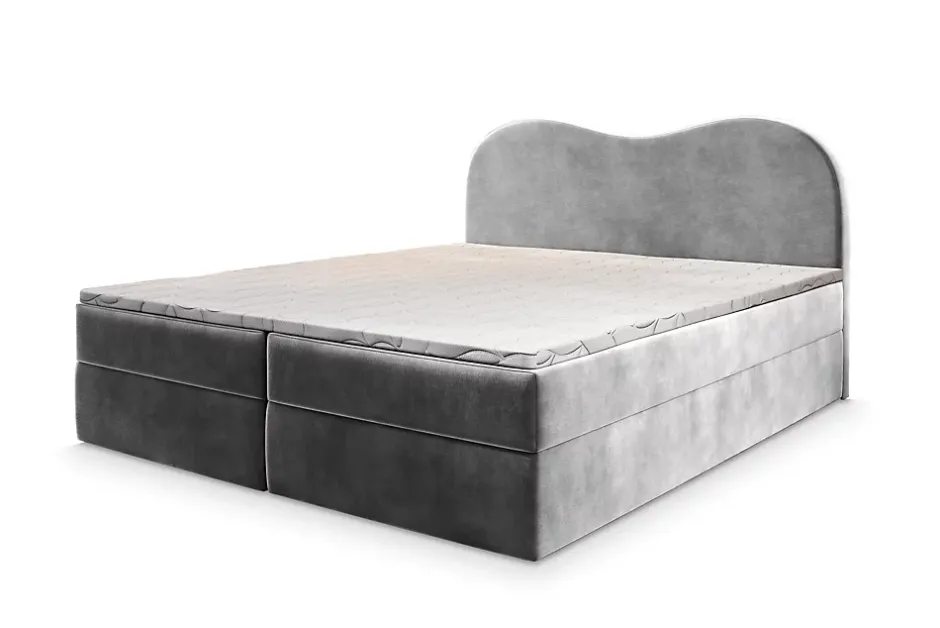 Masseno Lit Boxspring FLUVIA 140X200 CM MONOLITH 84, Gris clair, Lit avec matelas et rangement Best