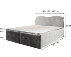 Masseno Lit Boxspring FLUVIA 140X200 CM MONOLITH 84, Gris clair, Lit avec matelas et rangement Best