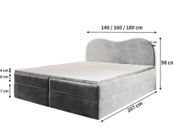 Masseno Lit Boxspring FLUVIA 140X200 CM MONOLITH 77, Bleu, Lit avec matelas et rangement