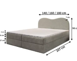 Masseno Lit Boxspring FLUVIA 160X200 CM NOW OR NEVER 92, Gris, Lit avec matelas et rangement Outlet